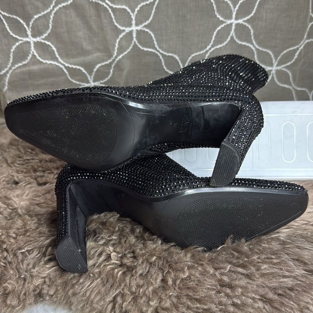 (W2) ZARA Women's Black Rhinestone Heeled Ankle Boots Size 37/6.5US - Picture 6 of 12